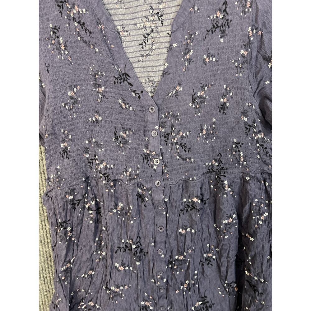 Torrid Blouse Womens Plus 3X Purple Floral Crinkle Smocked Bohemian Short Sleeve - Picture 3 of 11